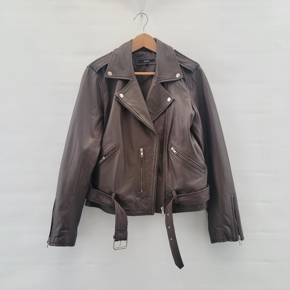 Quince Mocha Brown Leather Moto Biker Jacket Size Large Timeless Minimalist - Picture 2 of 16